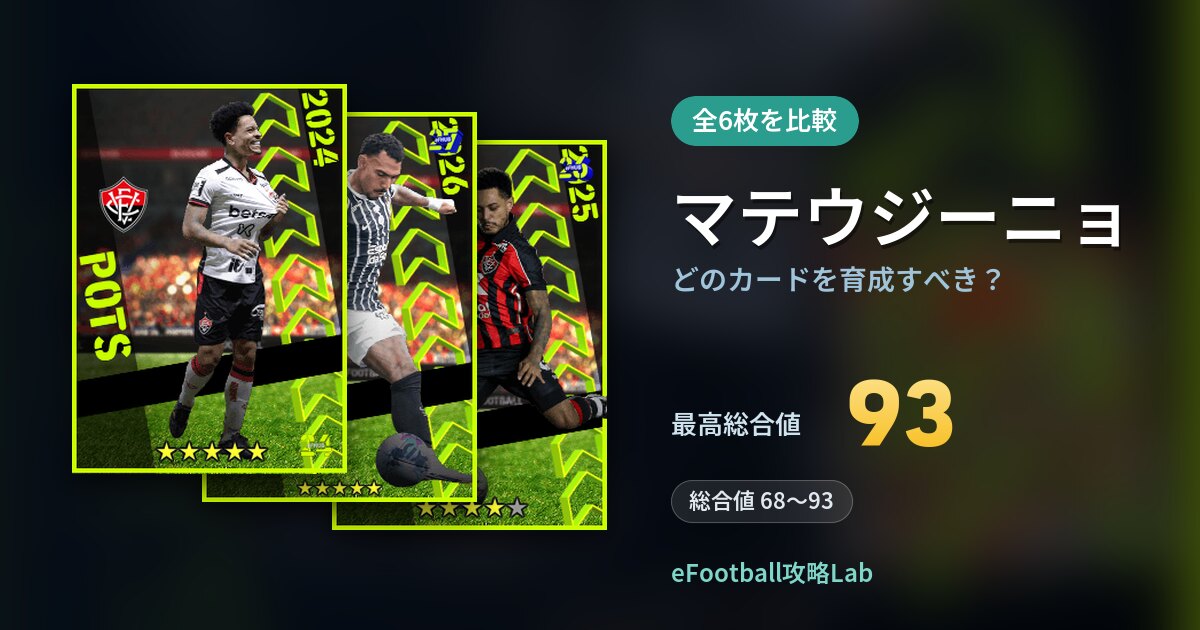 【イーフト】マテウジーニョはどのカードを育成すべき？全6枚を比較