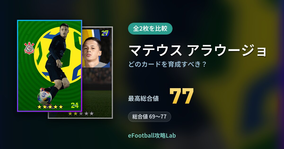 【イーフト】マテウス アラウージョはどのカードを育成すべき？全2枚を比較