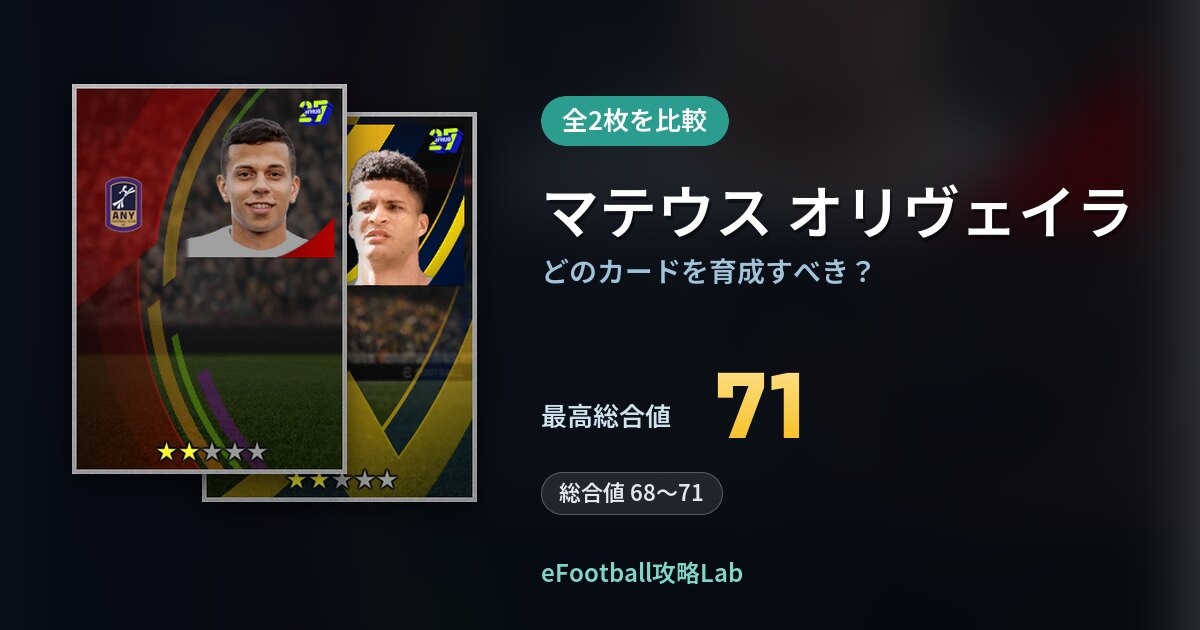 【イーフト】マテウス オリヴェイラはどのカードを育成すべき？全2枚を比較