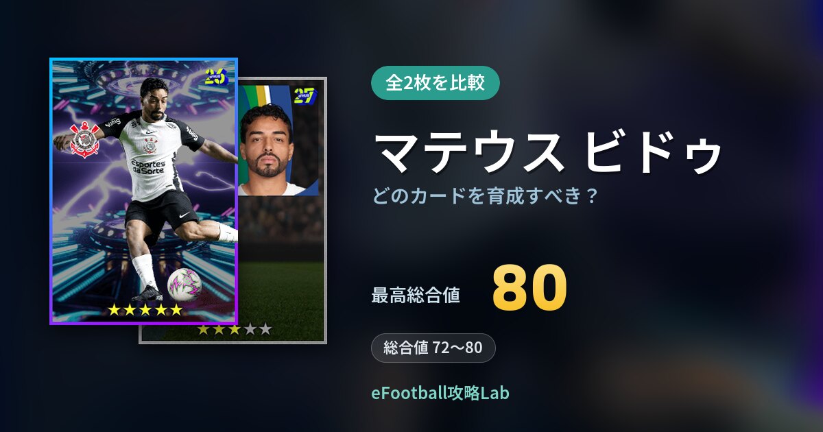 【イーフト】マテウス ビドゥはどのカードを育成すべき?全2枚を比較