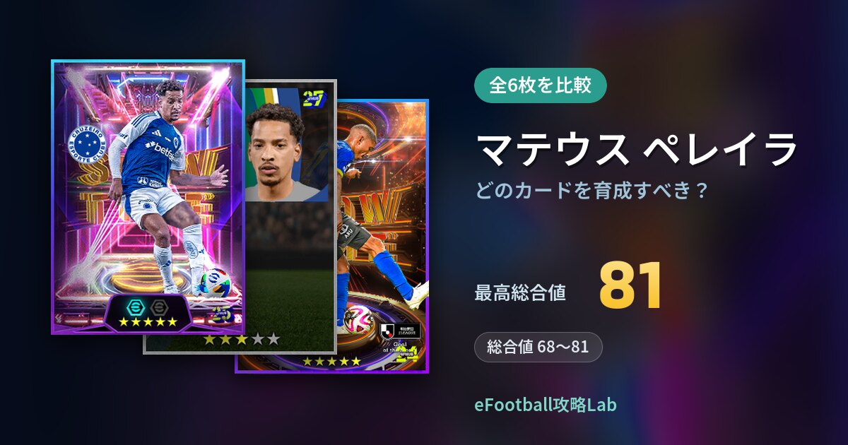 【イーフト】マテウス ペレイラはどのカードを育成すべき？全6枚を比較