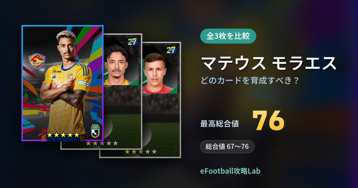 【イーフト】マテウス モラエスはどのカードを育成すべき？全3枚を比較