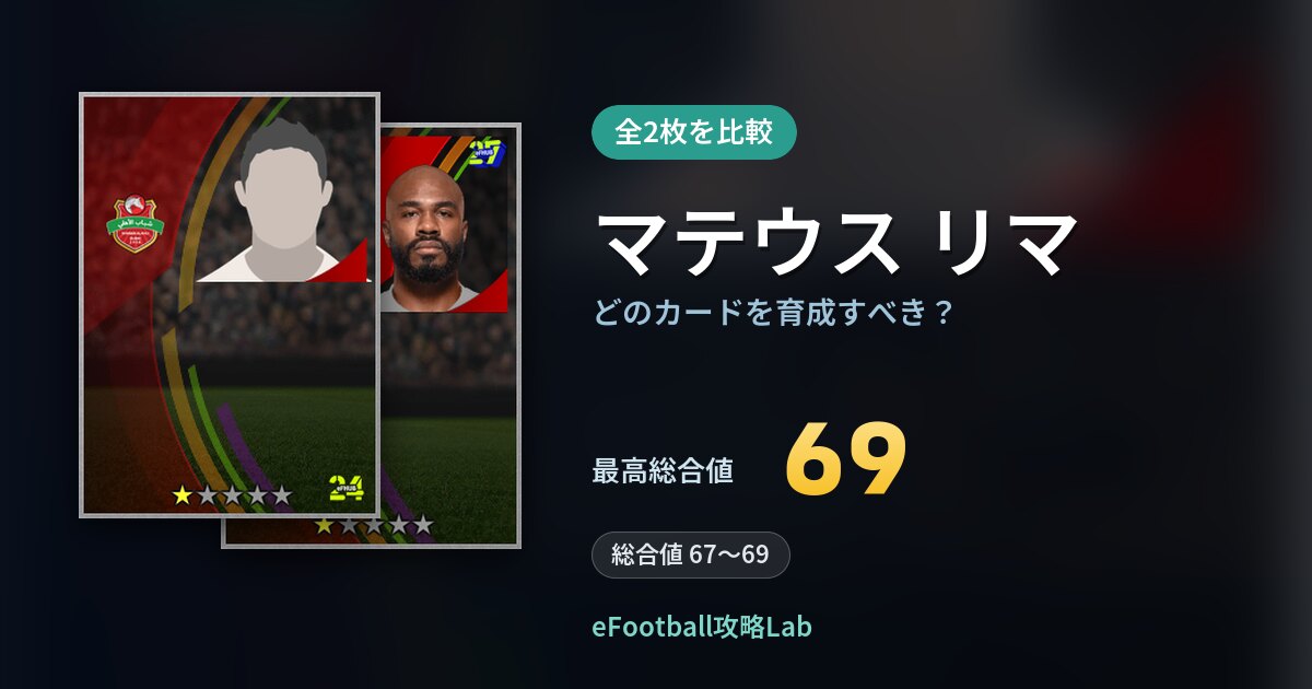 【イーフト】マテウス リマはどのカードを育成すべき？全2枚を比較