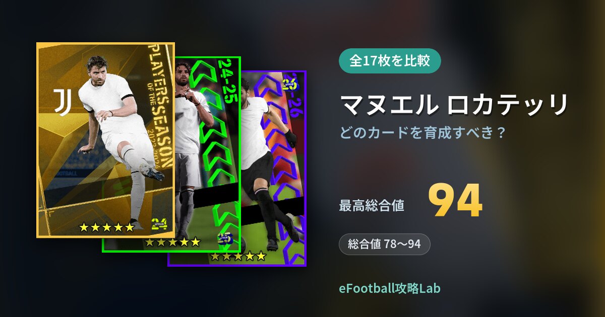 【イーフト】マヌエル ロカテッリはどのカードを育成すべき？全17枚を比較
