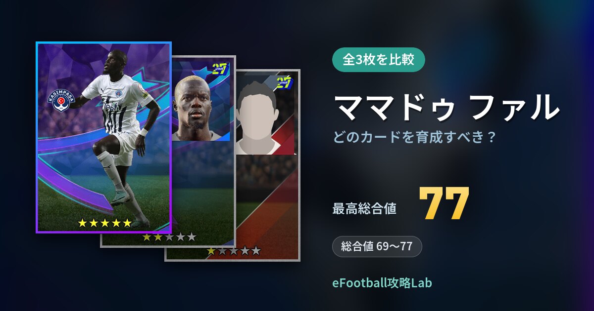 【イーフト】ママドゥ ファルはどのカードを育成すべき？全3枚を比較