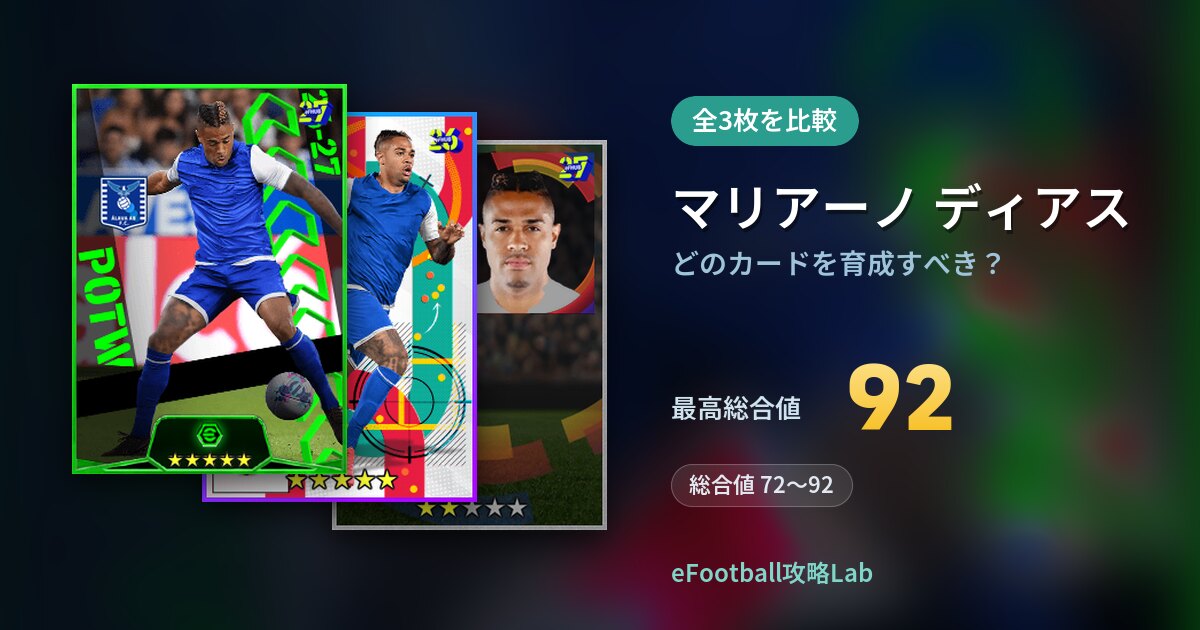 【イーフト】マリアーノ ディアスはどのカードを育成すべき？全3枚を比較