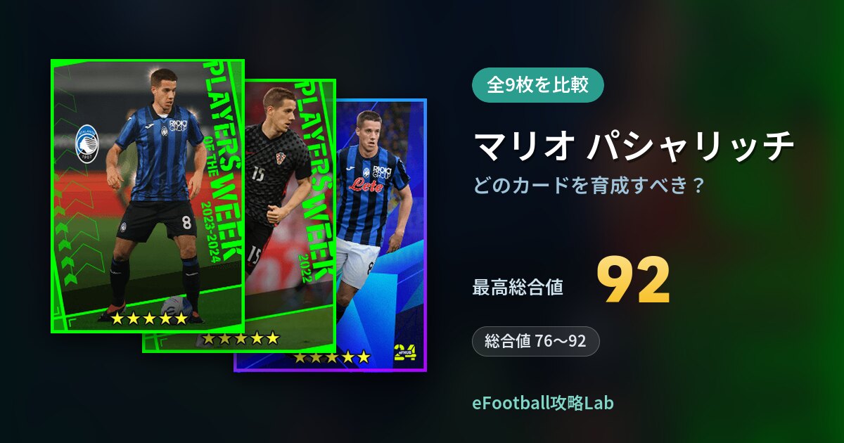 【イーフト】マリオ パシャリッチはどのカードを育成すべき？全9枚を比較