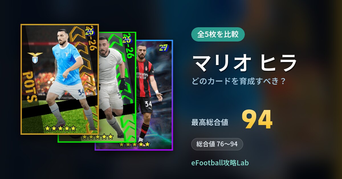 【イーフト】マリオ ヒラはどのカードを育成すべき?全5枚を比較