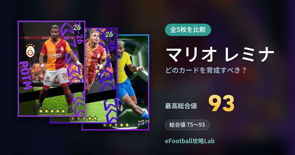【イーフト】マリオ レミナはどのカードを育成すべき？全5枚を比較