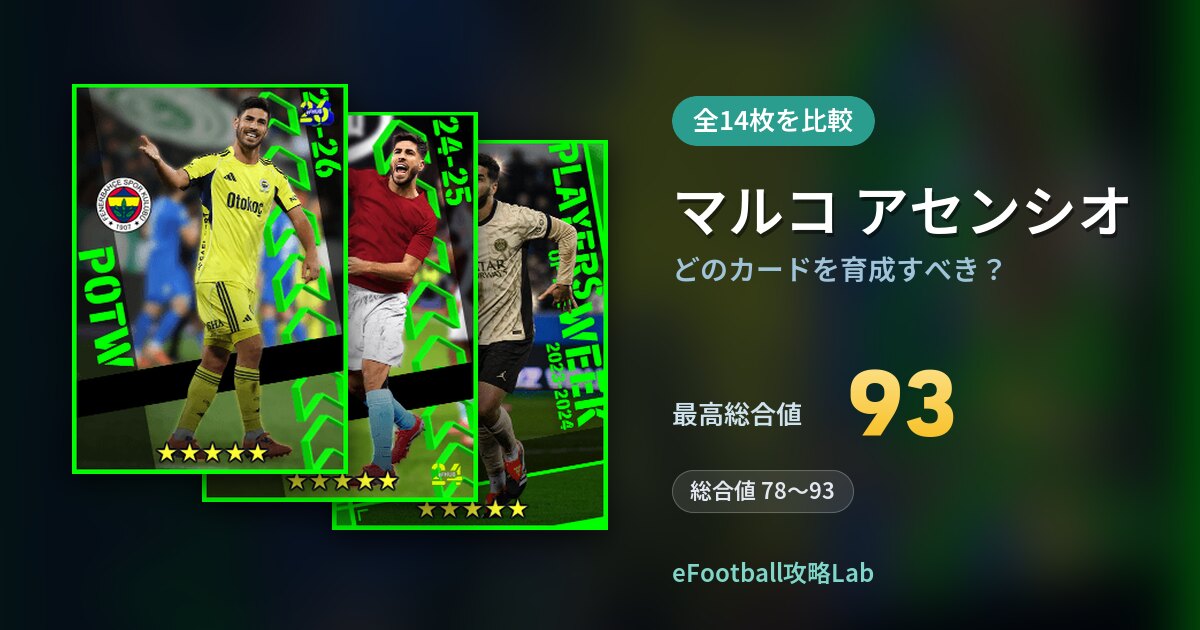 【イーフト】マルコ アセンシオはどのカードを育成すべき？全14枚を比較