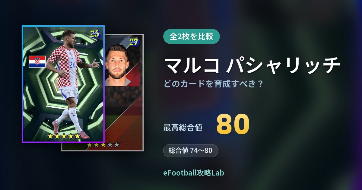 【イーフト】マルコ パシャリッチはどのカードを育成すべき?全2枚を比較