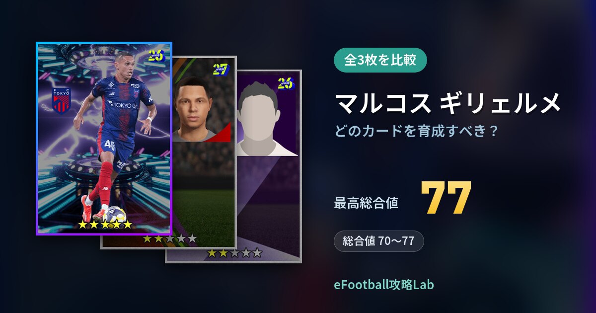 【イーフト】マルコス ギリェルメはどのカードを育成すべき？全3枚を比較