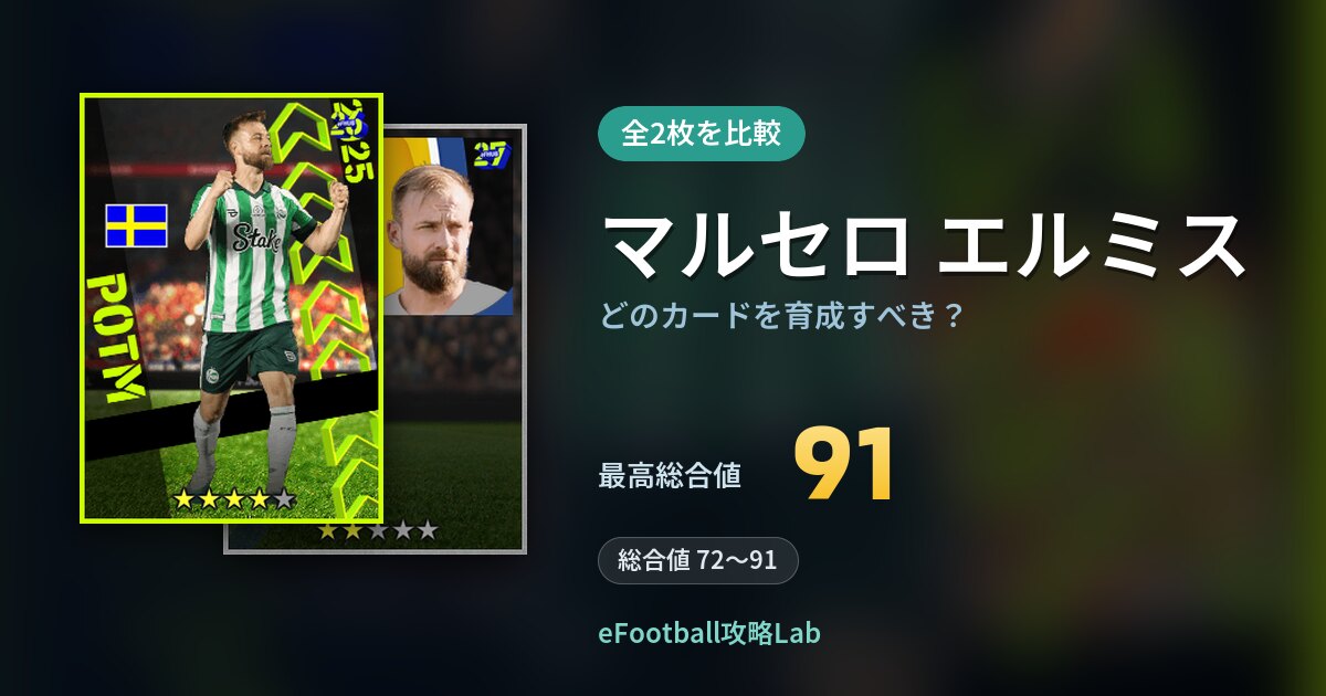【イーフト】マルセロ エルミスはどのカードを育成すべき？全2枚を比較