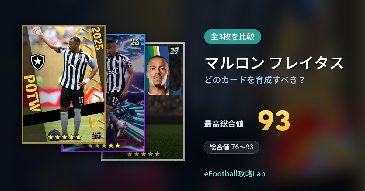 【イーフト】マルロン フレイタスはどのカードを育成すべき?全3枚を比較