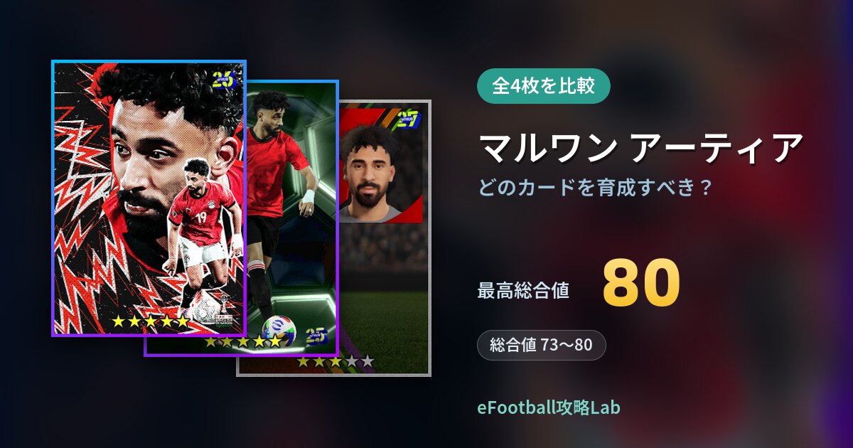 【イーフト】マルワン アーティアはどのカードを育成すべき?全4枚を比較