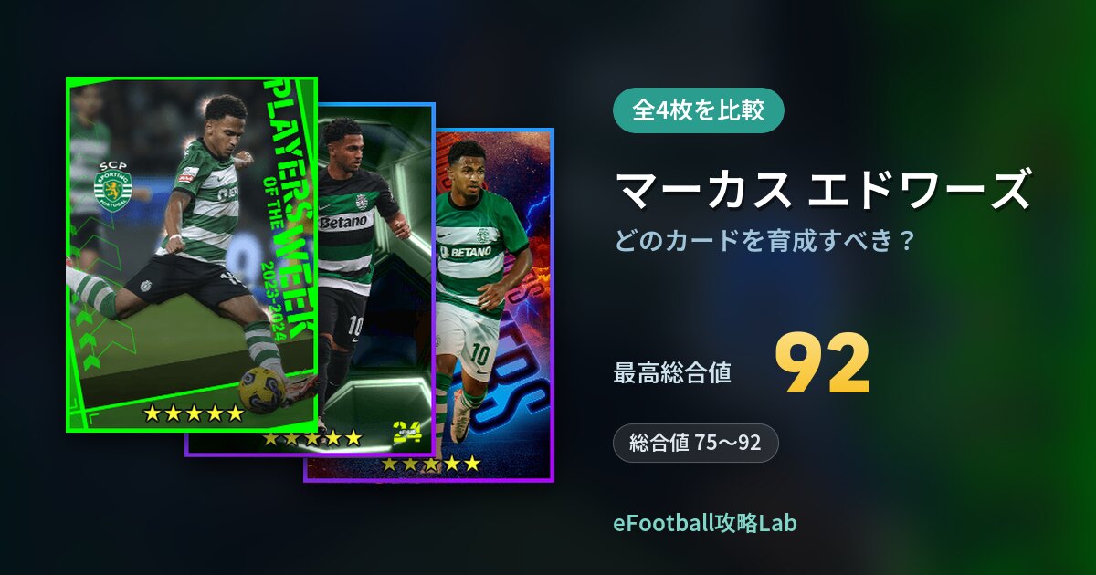 【イーフト】マーカス エドワーズはどのカードを育成すべき？全4枚を比較