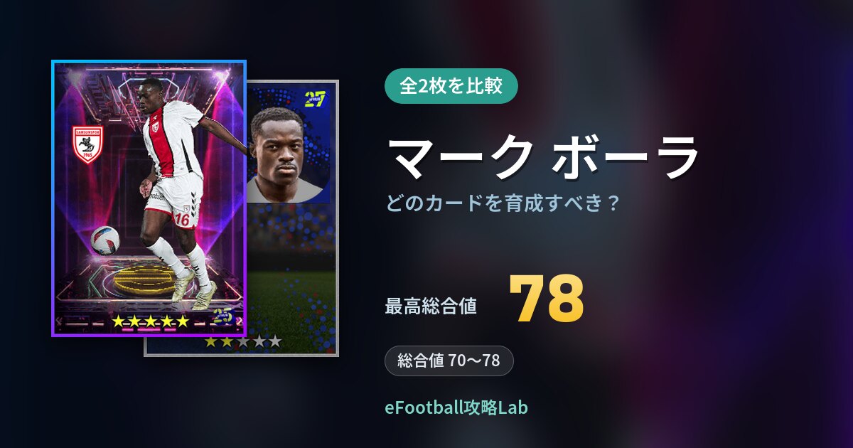 【イーフト】マーク ボーラはどのカードを育成すべき？全2枚を比較