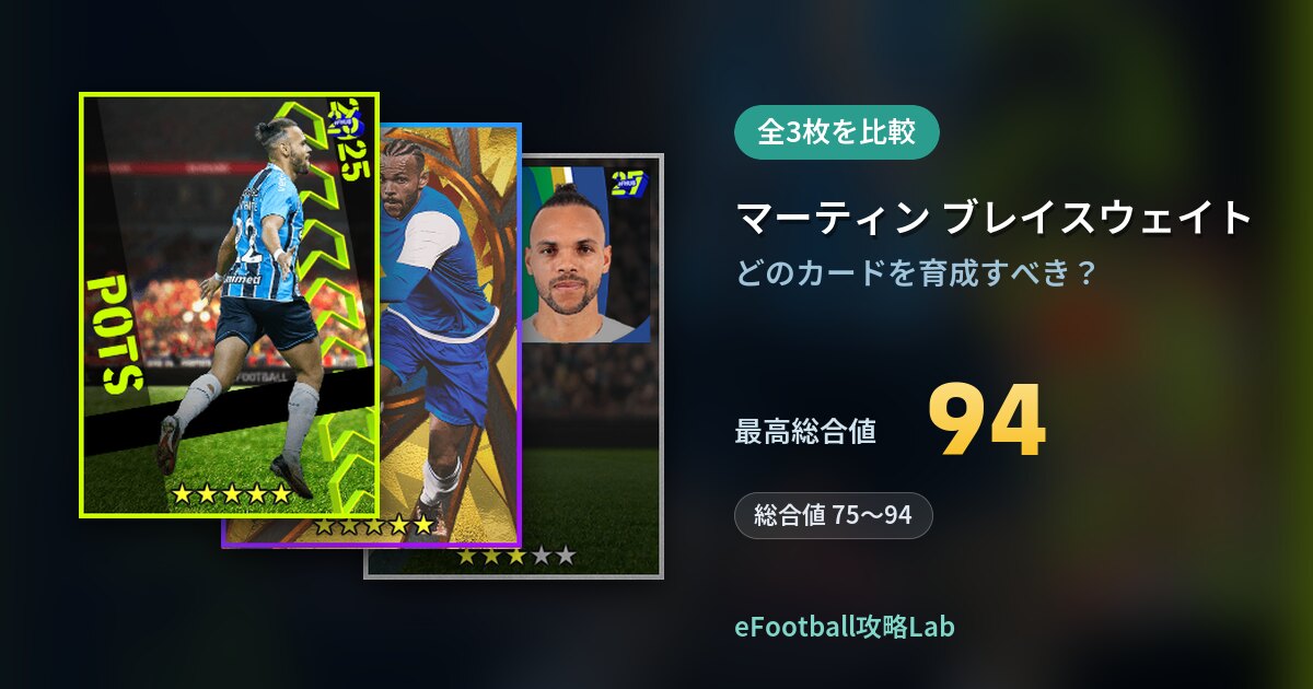 【イーフト】マーティン ブレイスウェイトの育成カード比較（全3枚）