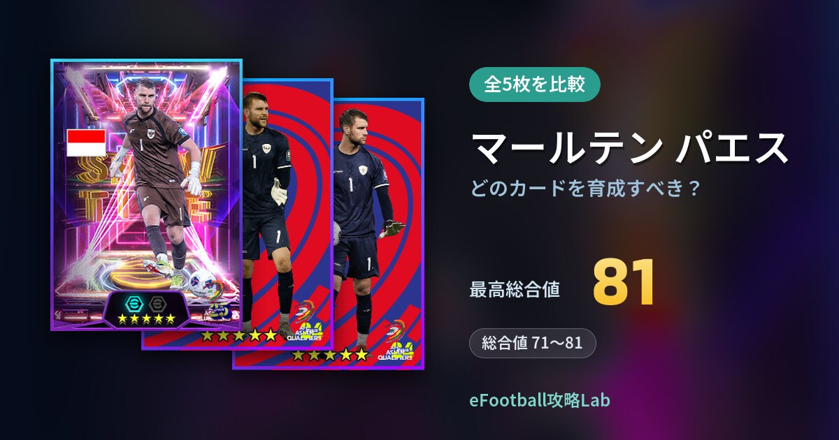 【イーフト】マールテン パエスはどのカードを育成すべき？全5枚を比較