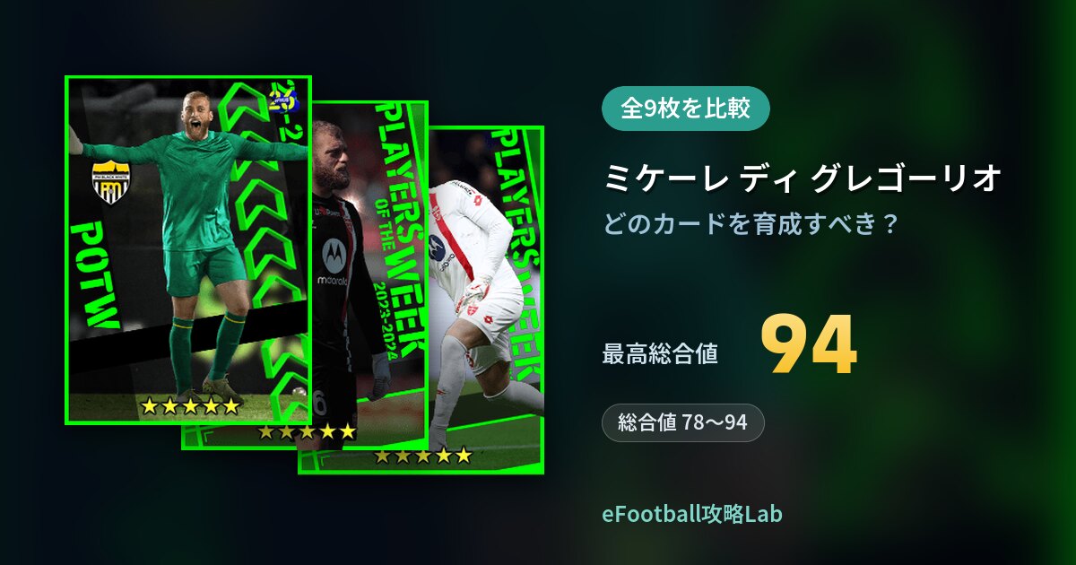 【イーフト】ミケーレ ディ グレゴーリオの育成カード比較（全9枚）