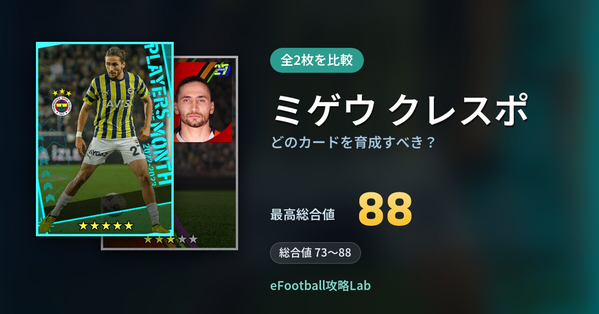 【イーフト】ミゲウ クレスポはどのカードを育成すべき?全2枚を比較