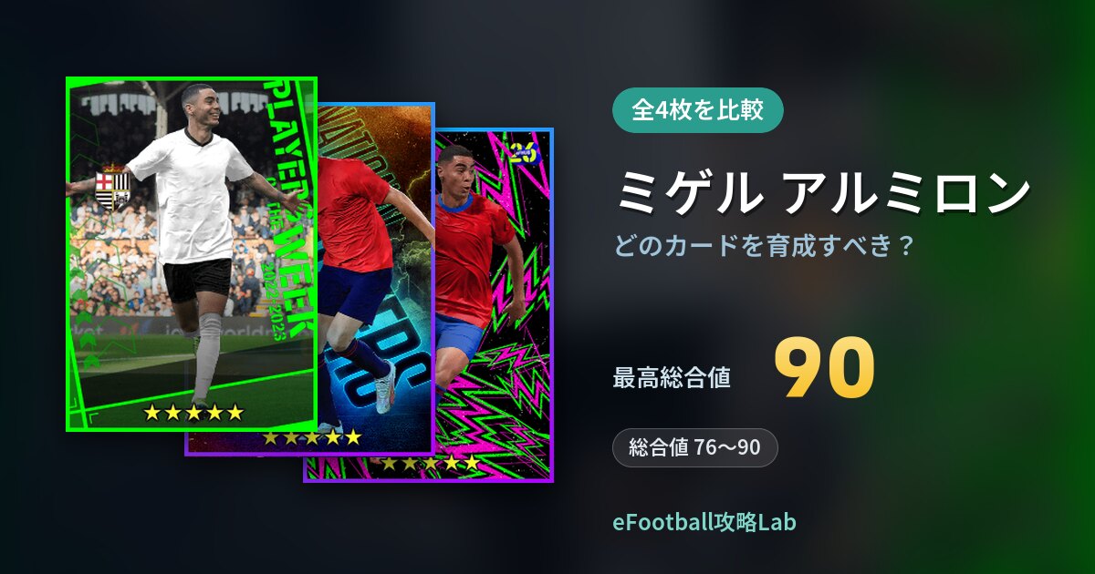 【イーフト】ミゲル アルミロンはどのカードを育成すべき？全4枚を比較