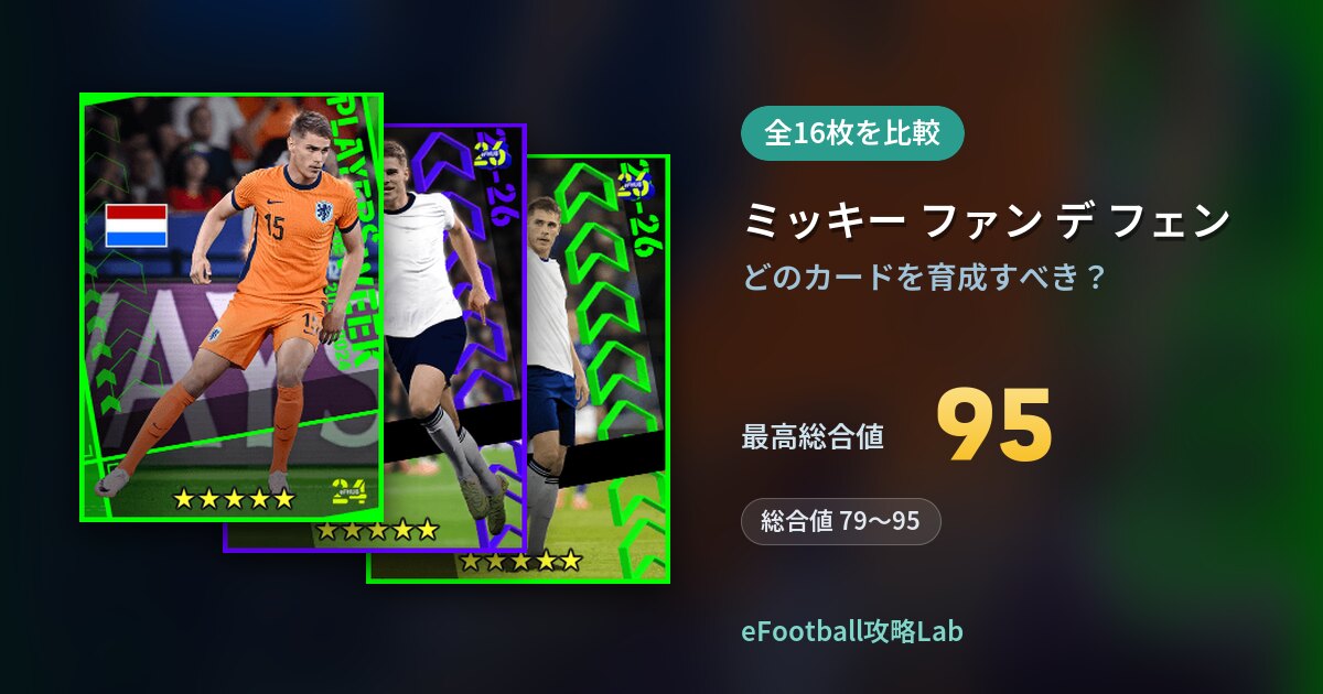 【イーフト】ミッキー ファン デ フェンの育成カード比較（全16枚）