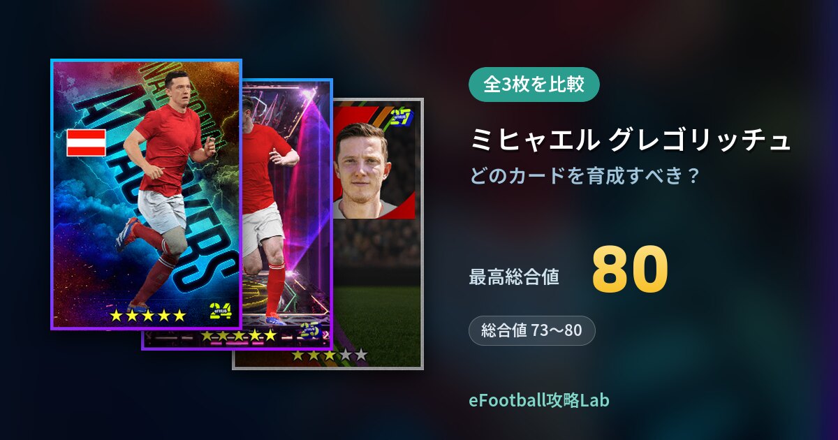 【イーフト】ミヒャエル グレゴリッチュの育成カード比較（全3枚）