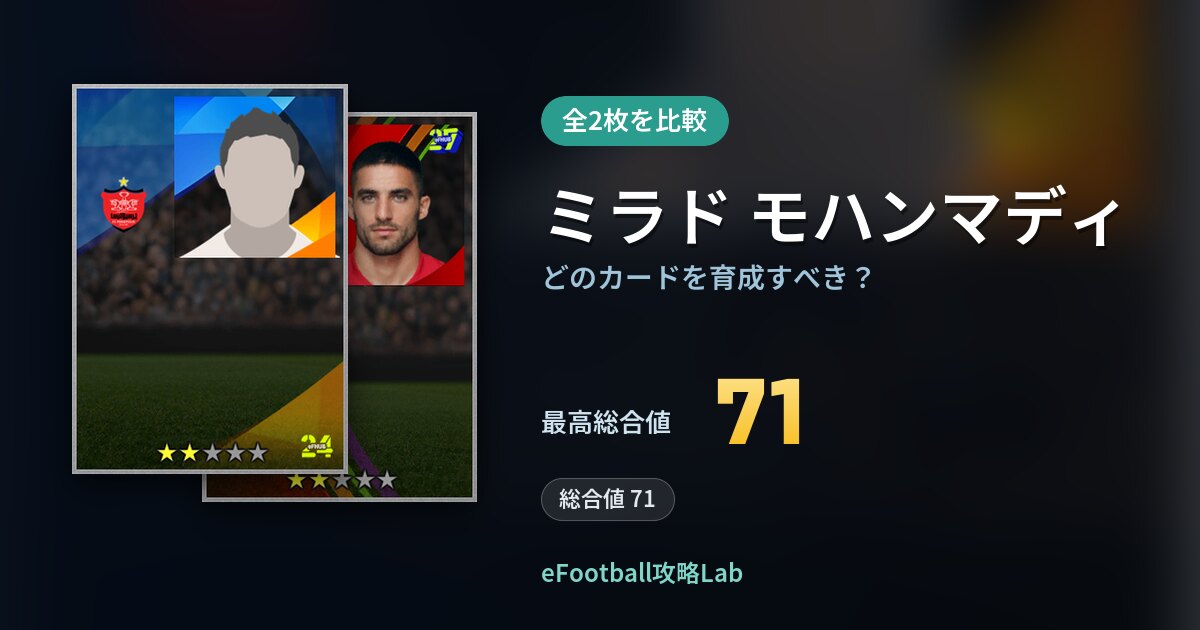 【イーフト】ミラド モハンマディはどのカードを育成すべき？全2枚を比較