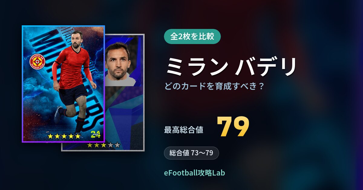 【イーフト】ミラン バデリはどのカードを育成すべき?全2枚を比較