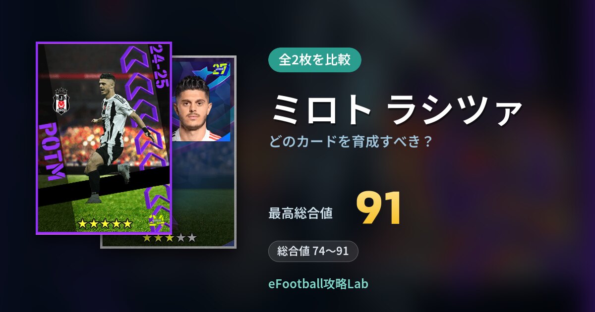 【イーフト】ミロト ラシツァはどのカードを育成すべき？全2枚を比較