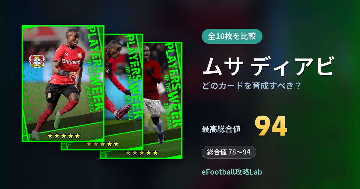 【イーフト】ムサ ディアビはどのカードを育成すべき?全10枚を比較