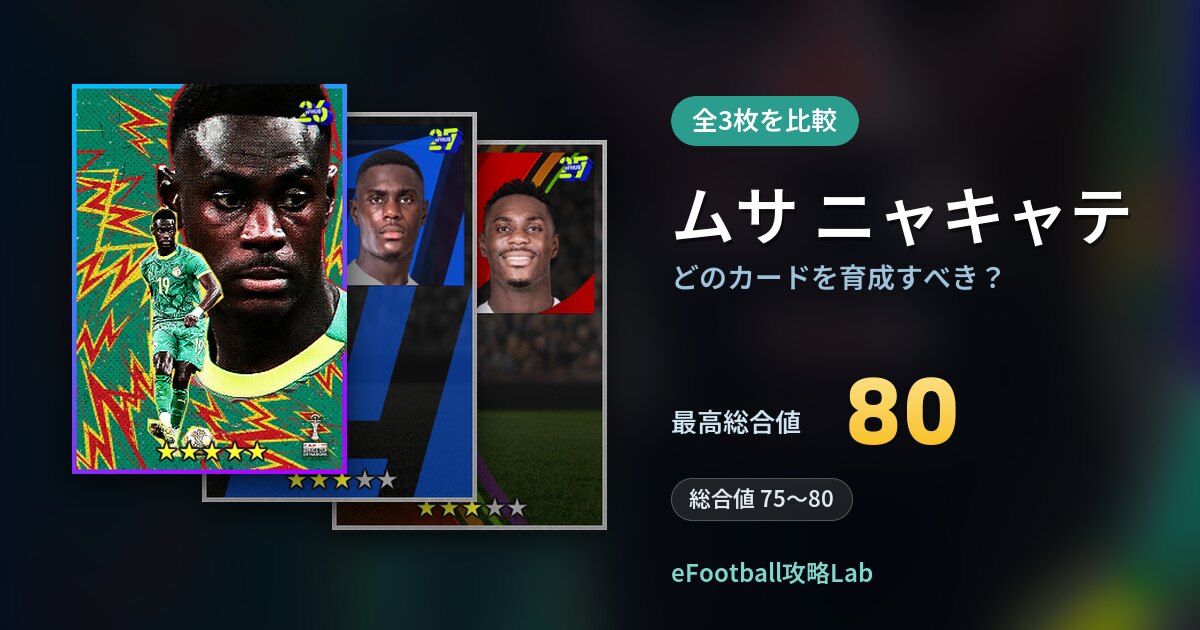 【イーフト】ムサ ニャキャテはどのカードを育成すべき？全3枚を比較