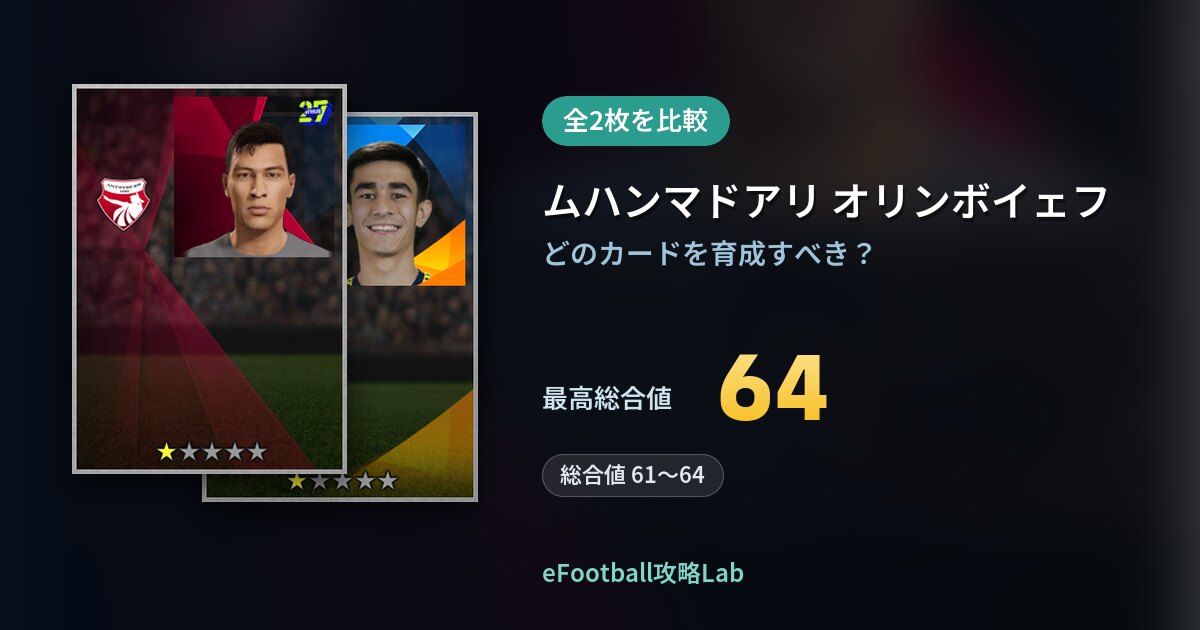【イーフト】ムハンマドアリ オリンボイェフの育成カード比較（全2枚）