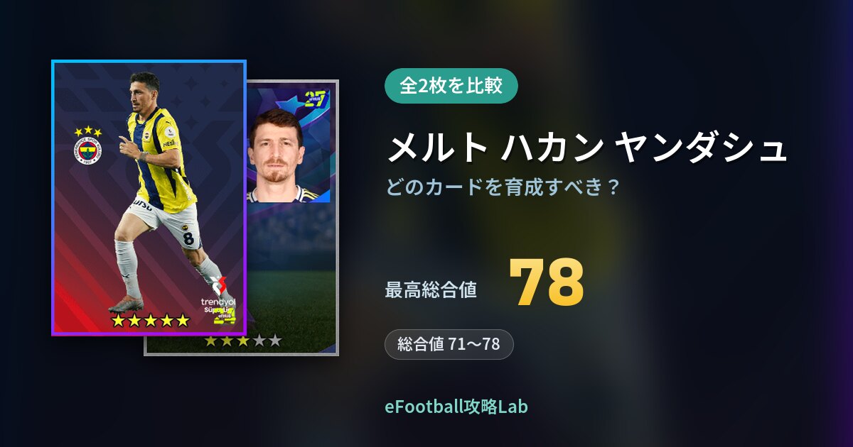 【イーフト】メルト ハカン ヤンダシュの育成カード比較（全2枚）