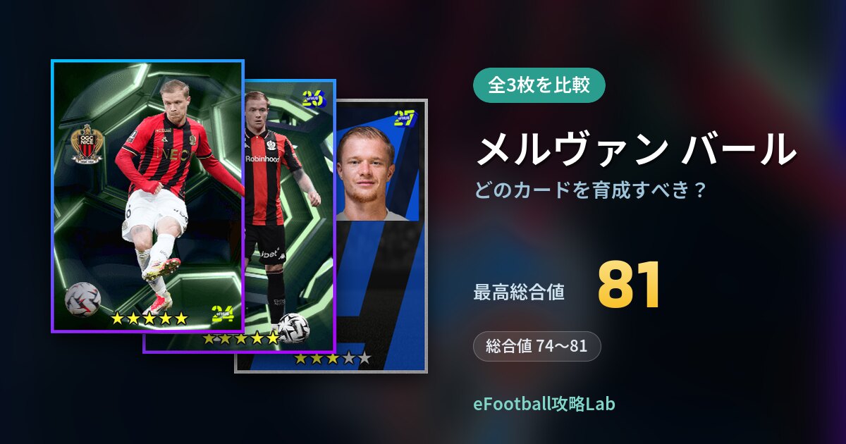 【イーフト】メルヴァン バールはどのカードを育成すべき？全3枚を比較