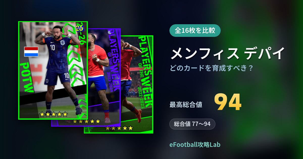【イーフト】メンフィス デパイはどのカードを育成すべき？全16枚を比較