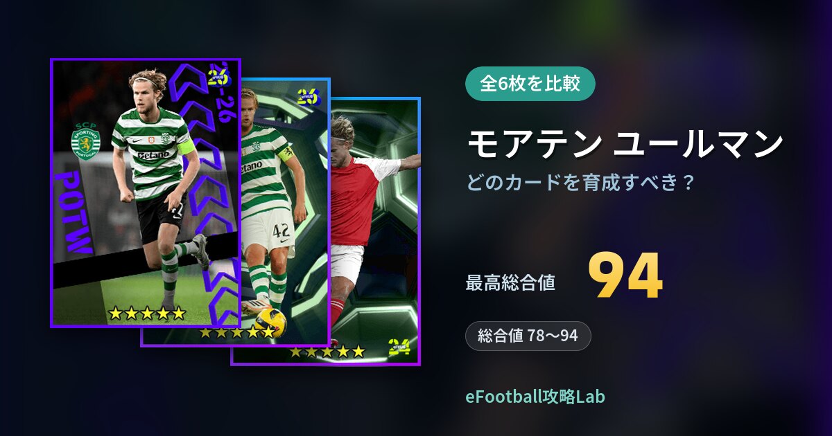 【イーフト】モアテン ユールマンはどのカードを育成すべき？全6枚を比較