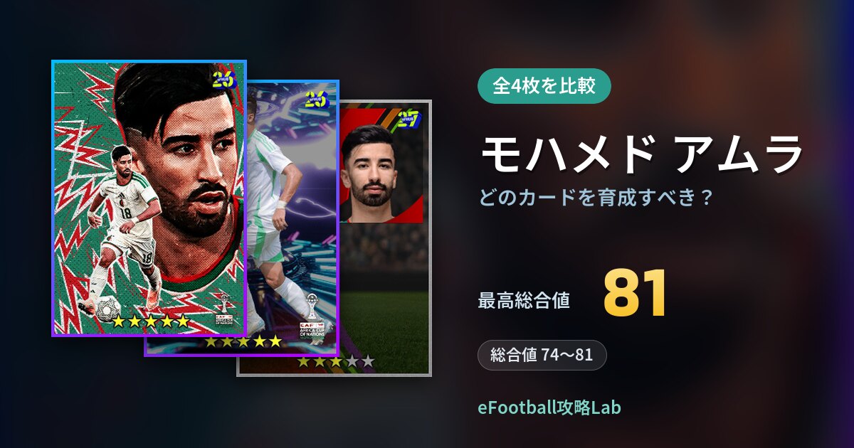 【イーフト】モハメド アムラはどのカードを育成すべき?全4枚を比較