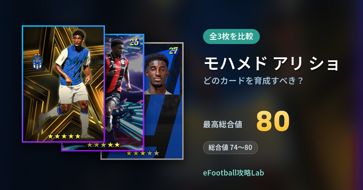 【イーフト】モハメド アリ ショはどのカードを育成すべき？全3枚を比較