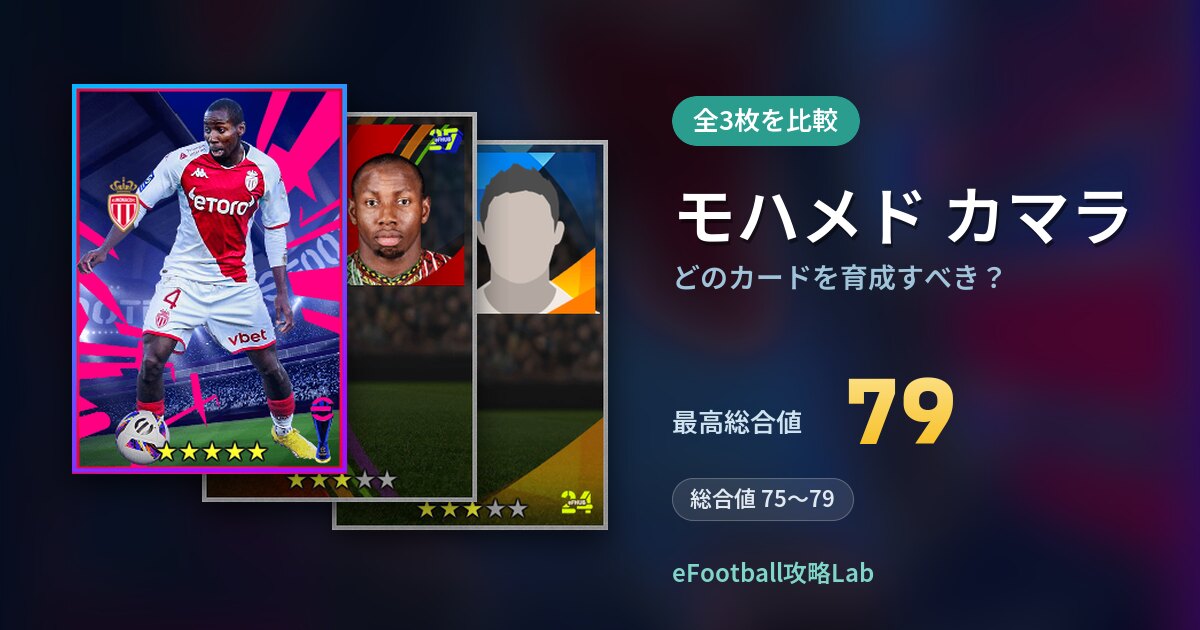 【イーフト】モハメド カマラはどのカードを育成すべき？全3枚を比較