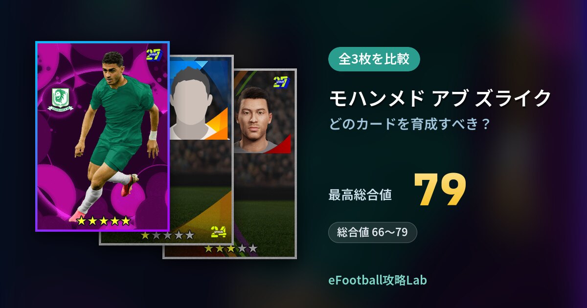 【イーフト】モハンメド アブ ズライクの育成カード比較（全3枚）