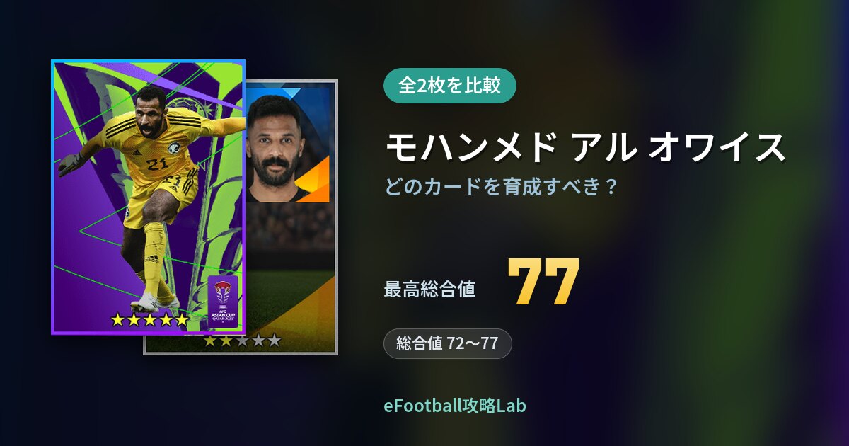 【イーフト】モハンメド アル オワイスの育成カード比較（全2枚）