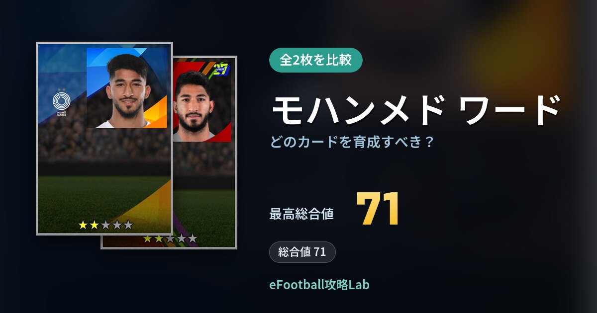 【イーフト】モハンメド ワードはどのカードを育成すべき？全2枚を比較