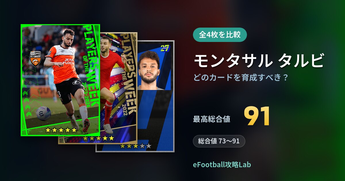 【イーフト】モンタサル タルビはどのカードを育成すべき？全4枚を比較