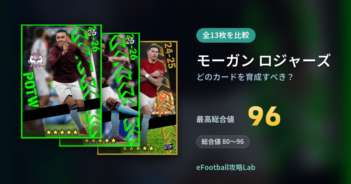 【イーフト】モーガン ロジャーズはどのカードを育成すべき？全13枚を比較