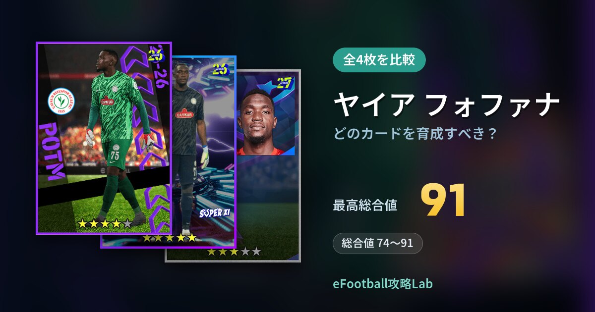 【イーフト】ヤイア フォファナはどのカードを育成すべき？全4枚を比較