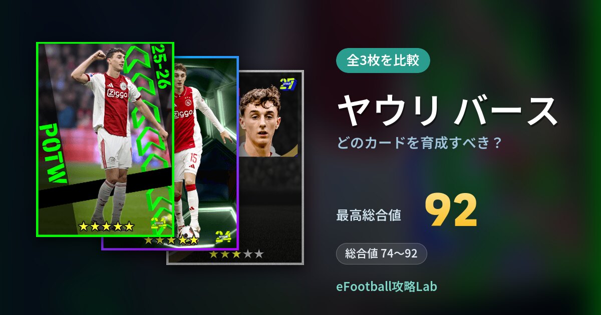 【イーフト】ヤウリ バースはどのカードを育成すべき？全3枚を比較