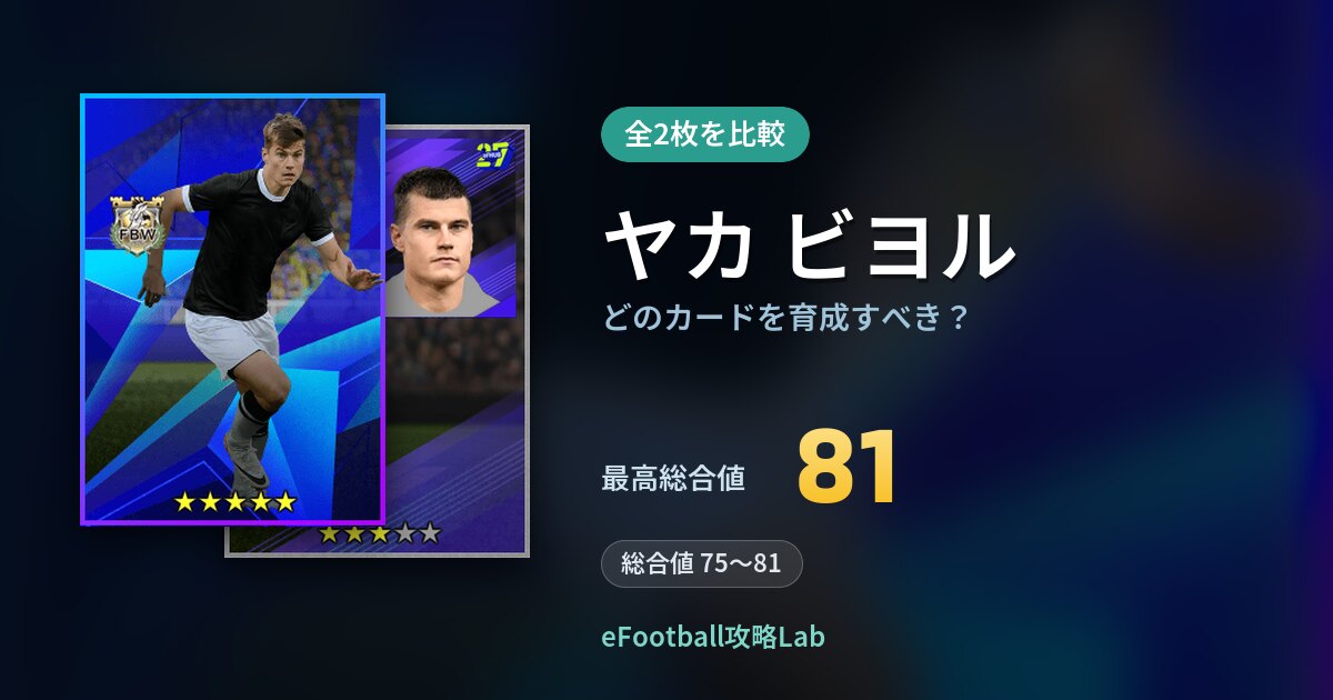 【イーフト】ヤカ ビヨルはどのカードを育成すべき?全2枚を比較