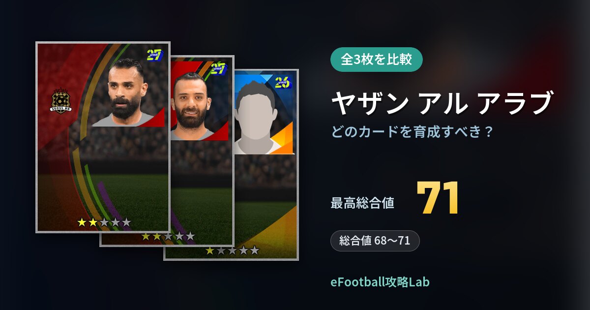 【イーフト】ヤザン アル アラブはどのカードを育成すべき？全3枚を比較